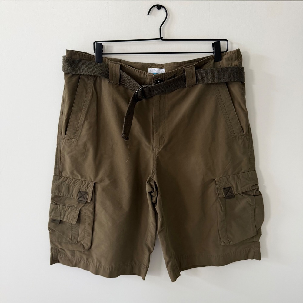 Columbia Field Gear Mens 36 Brown Cargo Shorts Web Belt Cotton Nylon 13 Inseam